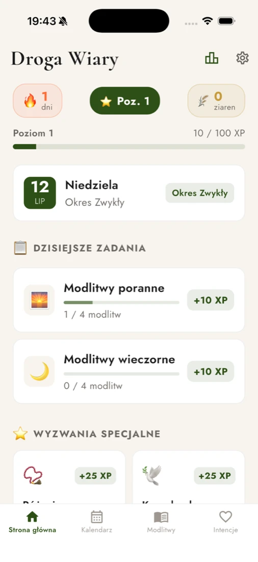 Ekran główny aplikacji Droga Wiary